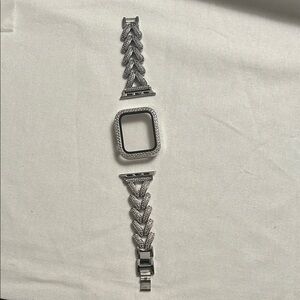 Silver Apple Watch Band with Rhinestones